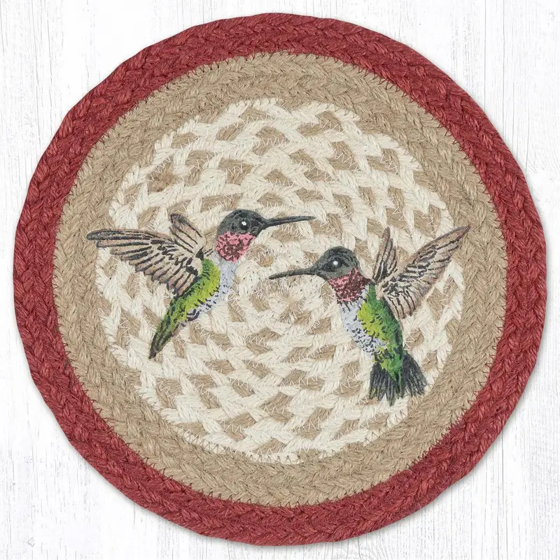 10-Inch Hummingbird Pair Jute Trivet – Natural Round Coaster 1