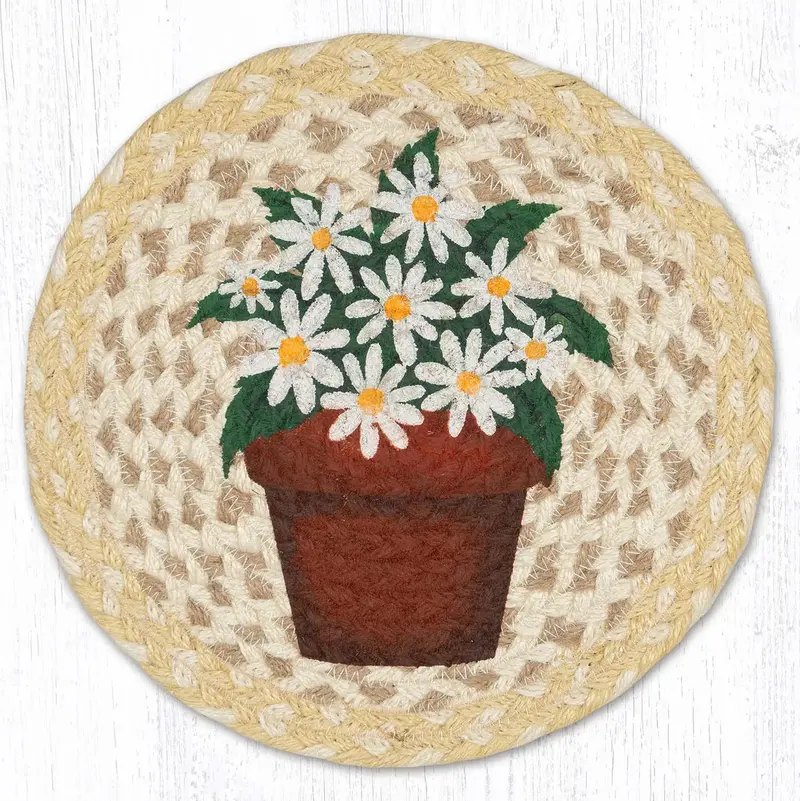 10-Inch Round Daisy Clay Pot Jute Trivet 1