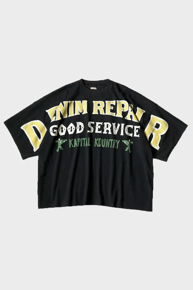 18.5/- Denim-Repair Black Jersey Oversized Tee 1