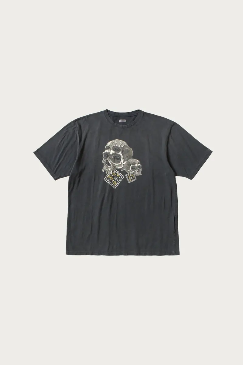 20/- Jersey Crew T-Shirt – Peckish Rain Skull Print In Black 1