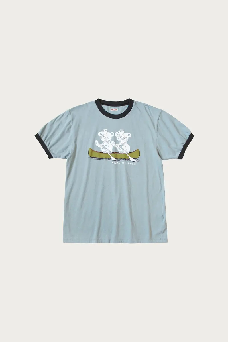 20/- Jersey Ringer T-Shirt With "K" Bear Design In Blue-Grey 1