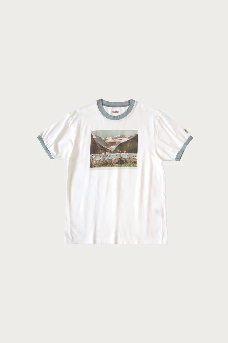 20/- Jersey Ringer Tee: Churchill Lake Graphic – White 1