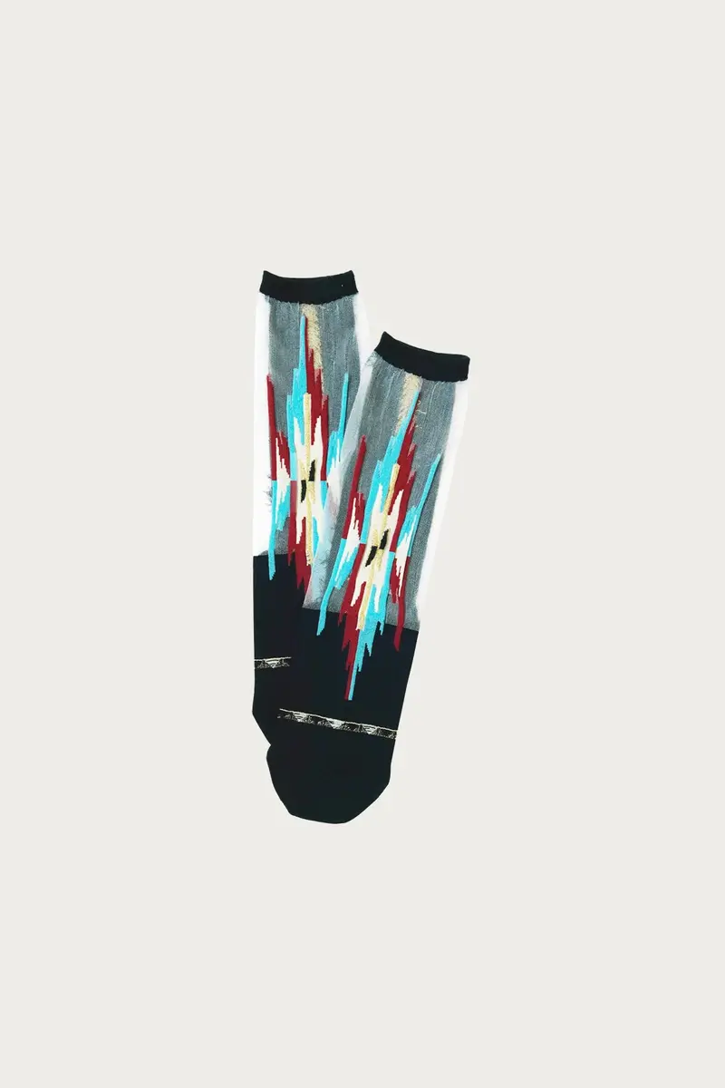 200-Yarn Ortega See-Through Socks – Black & Burgundy Mesh Blend 1