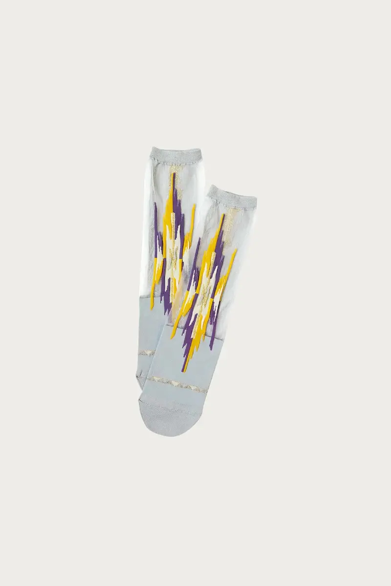 200-Yarn Ortega See-Through Socks – Grey & Purple Mesh Blend 1