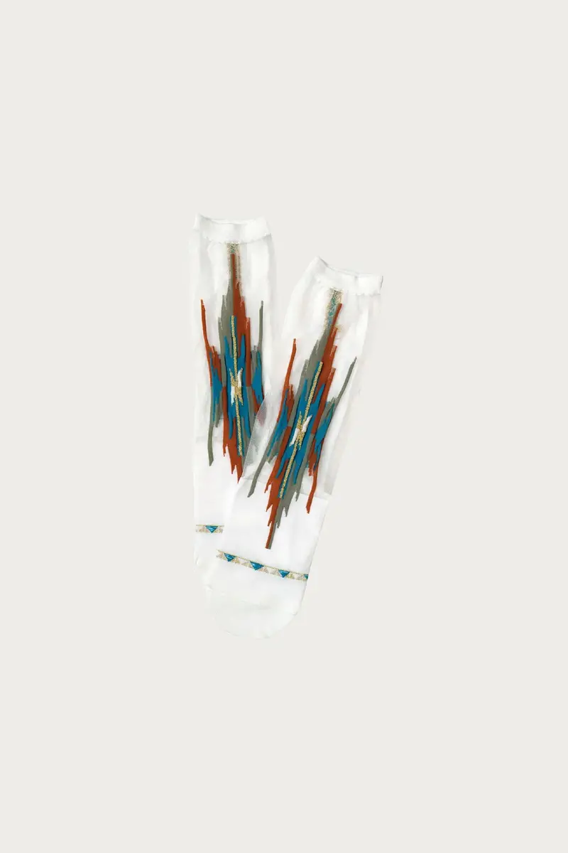 200-Yarn Ortega See-Through Socks – White & Orange Mesh Blend 1