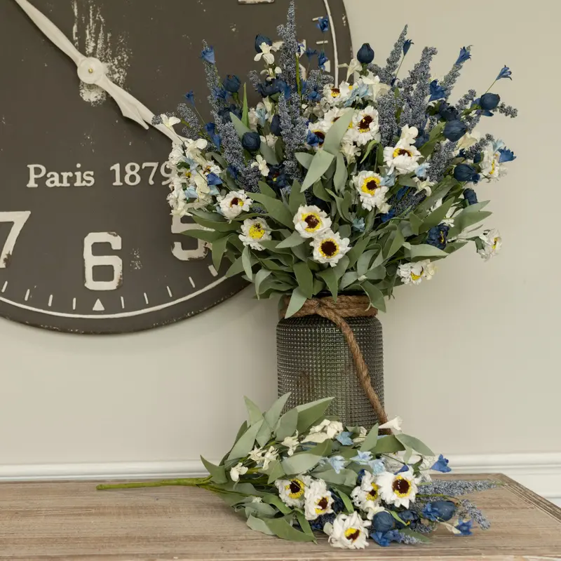 22-Inch White Daisy And Blue Heather Floral Arrangement 1