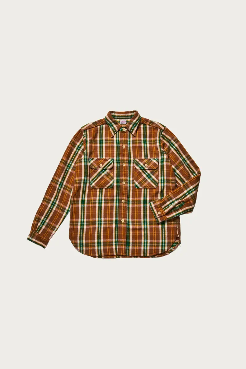 3104 Flannel Shirt – Earth Brown And Off-White Check (Pattern B) 1