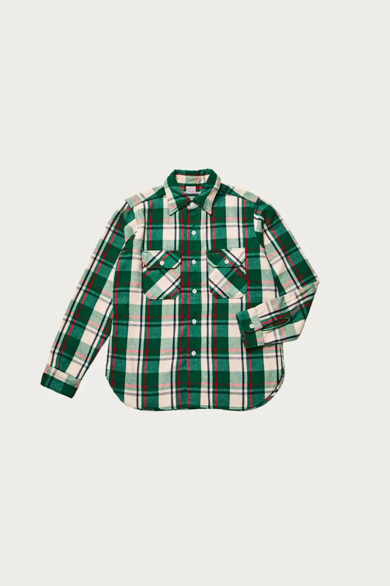 3104 Flannel Shirt – Olive Green And Off-White Check (Pattern A) 1