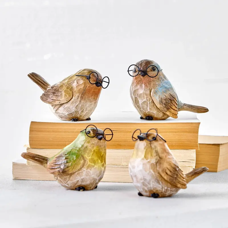5-Inch Hand-Carved Bird Figurines With Eyewear – Four Variants 1