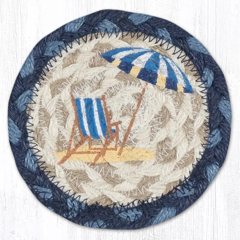 5-Inch Navy Beach Chair Jute Coaster – Coastal-Themed Drink Mat 1