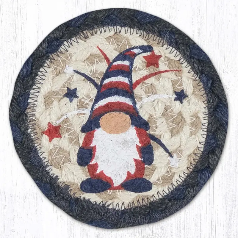5-Inch Patriotic Gnome Jute Coaster 1