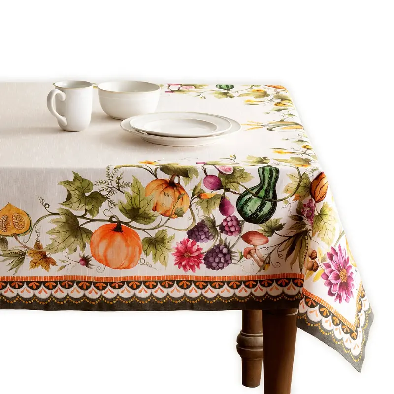 54-Inch Square Tablecloth In Pumpkin Garden And Cloudy Cream 1
