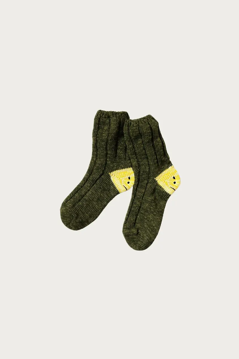 56 Yarns Ma-1 Rainbow Happy Heel Socks In Khaki 1