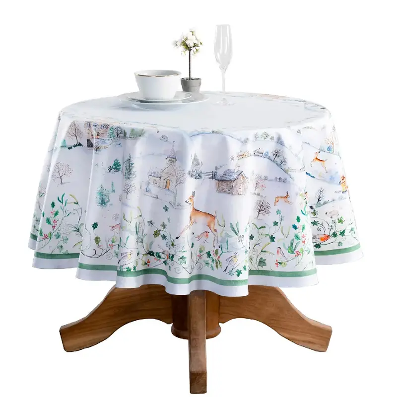 63-Inch Round Snowy World Tablecloth 1