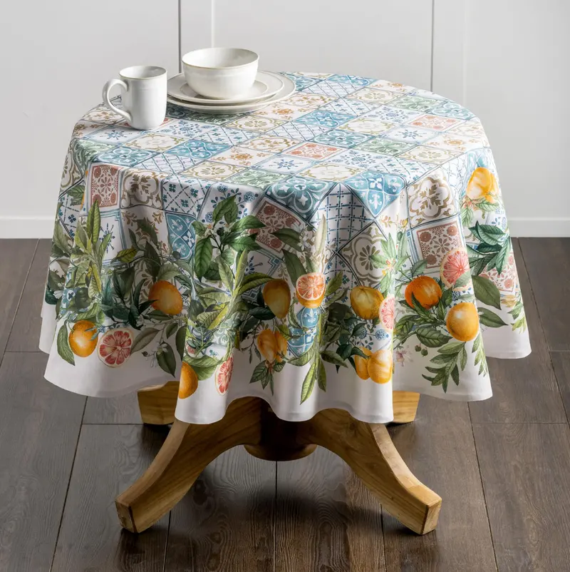 63-Inch Round Tablecloth – Citrus Agrume Design 1