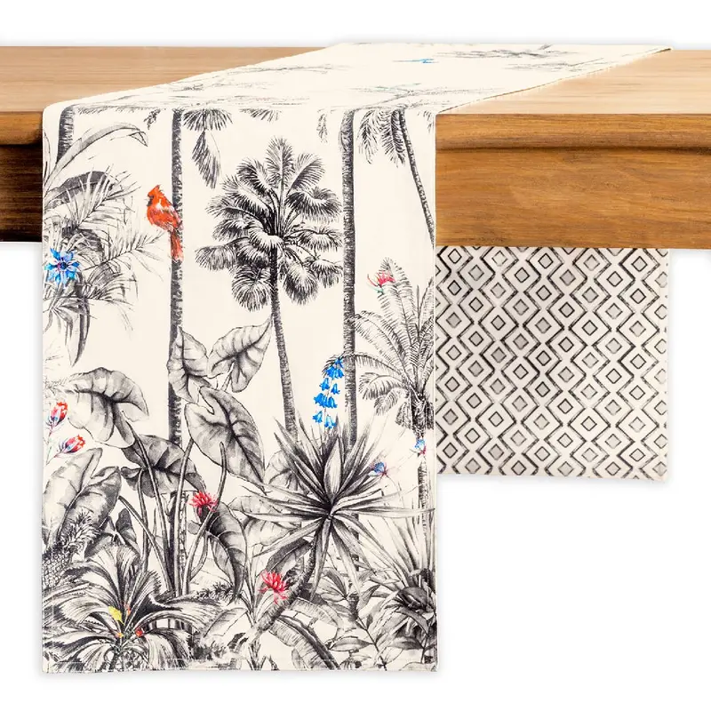 72-Inch Amazonia Table Runner – Jungle Green Botanical Print 1