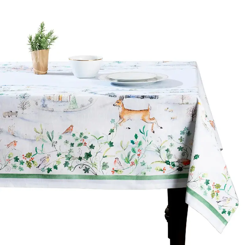 72-Inch Square Snowy World Holiday Tablecloth 1