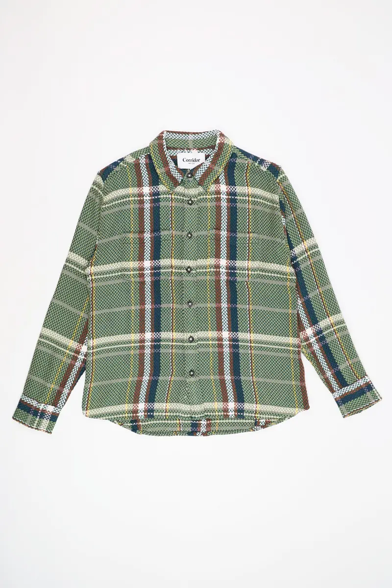 Acid-Wash Plaid Cabin Shirt In Army Green 1