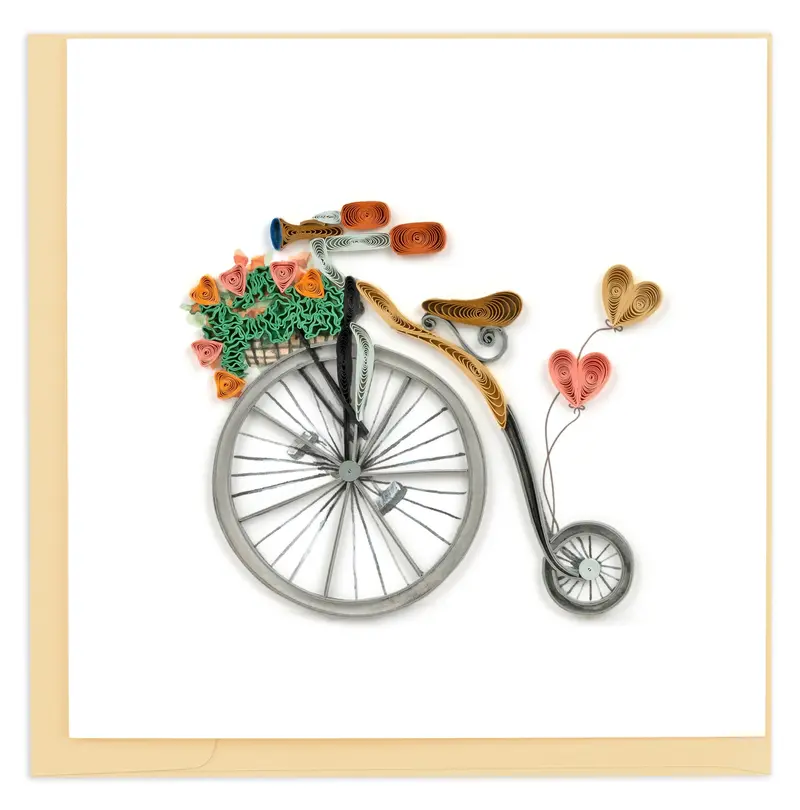 Antique High-Wheel Bicycle Quilled Retro Greeting Card 1