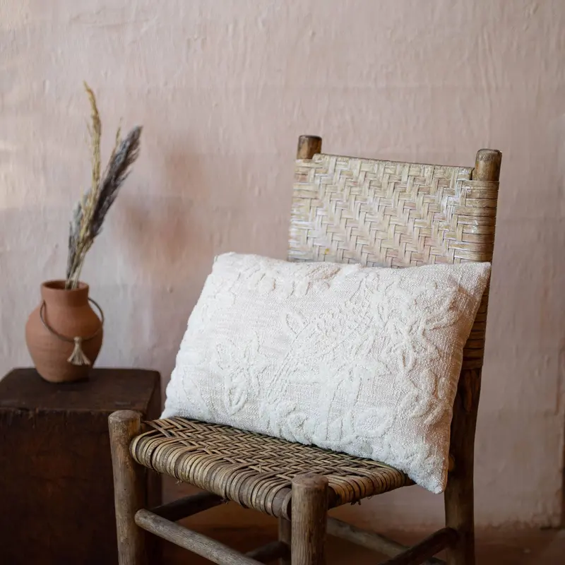 Artisan Woven Pillow Featuring Floral Bird Motif 1