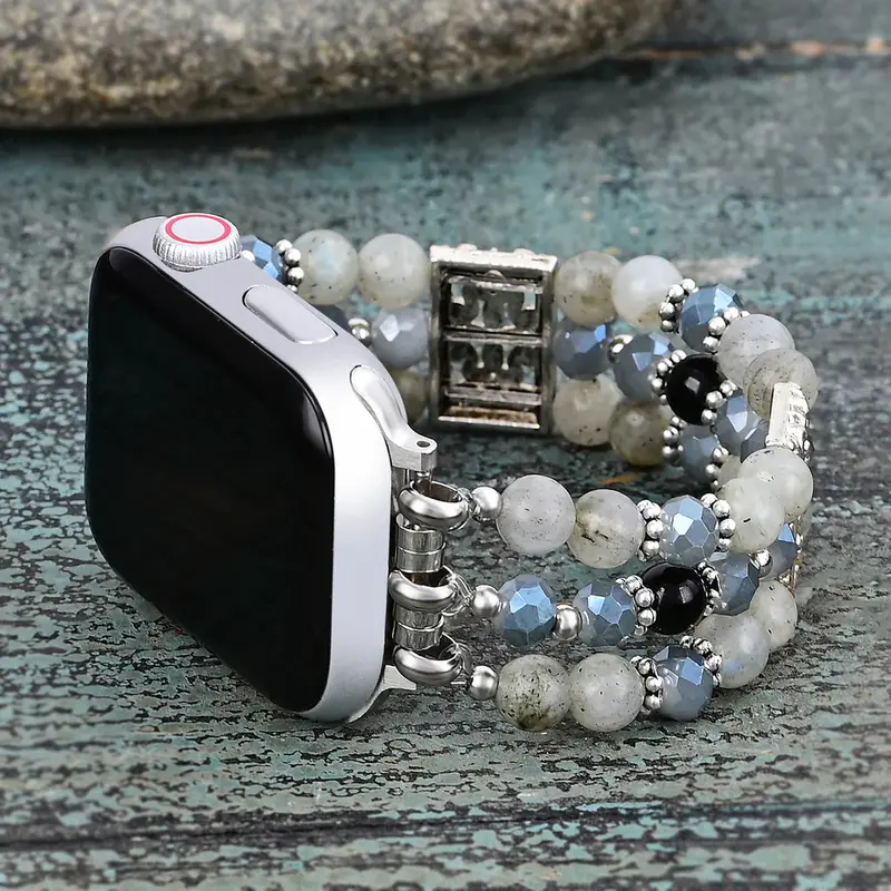Artisanal Labradorite Indigo Stretch Apple Watch Band – Handcrafted Hue 1