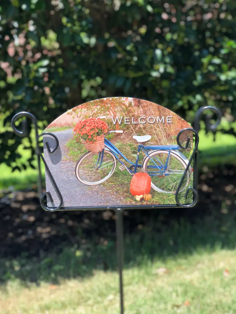 Autumn Cycling Scene Garden Decor Sign 1