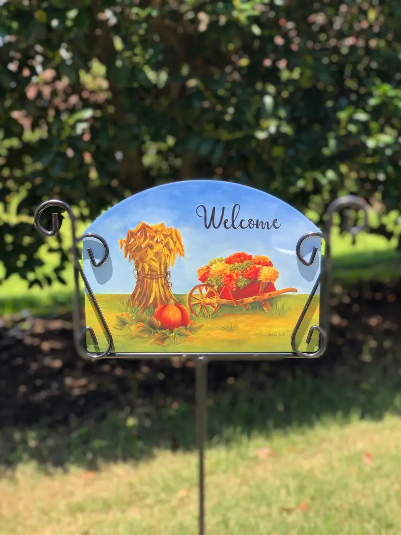 Autumn Wheelbarrow Welcome Yard Sign 1