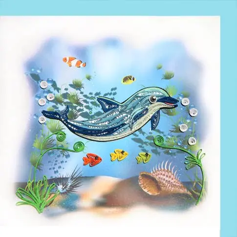 Baby Dolphin Handcrafted Quilling Greeting Card 1