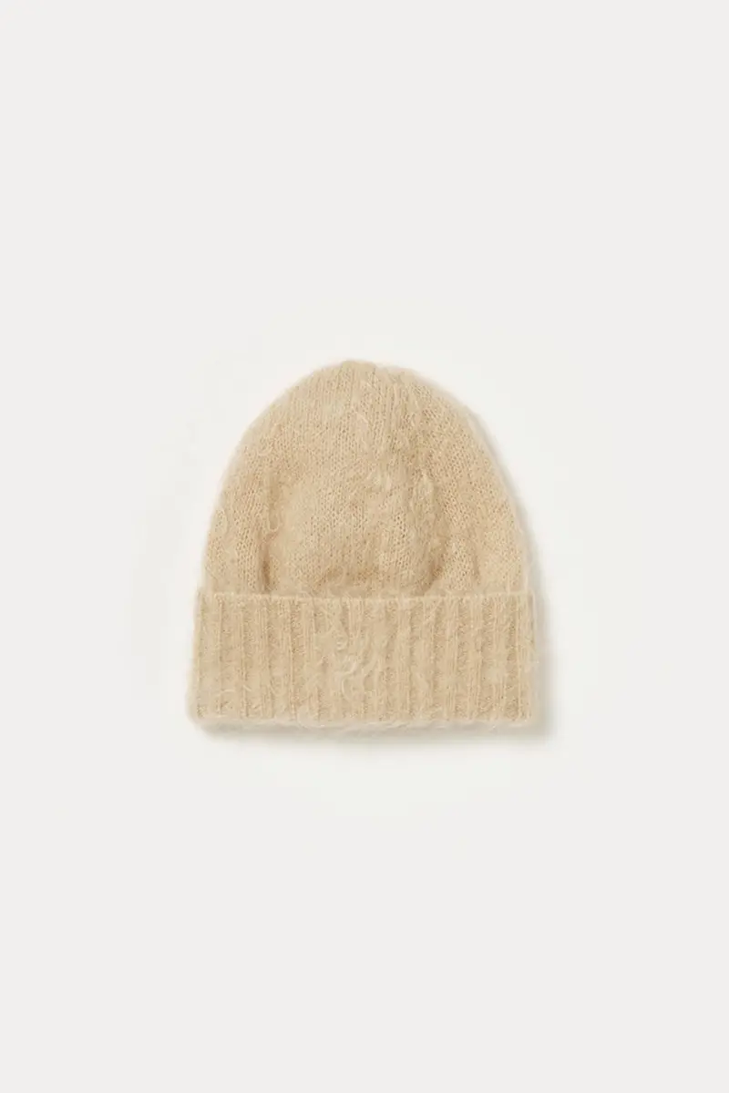 Beige Brushed Super Kid Mohair Knit Beanie 1