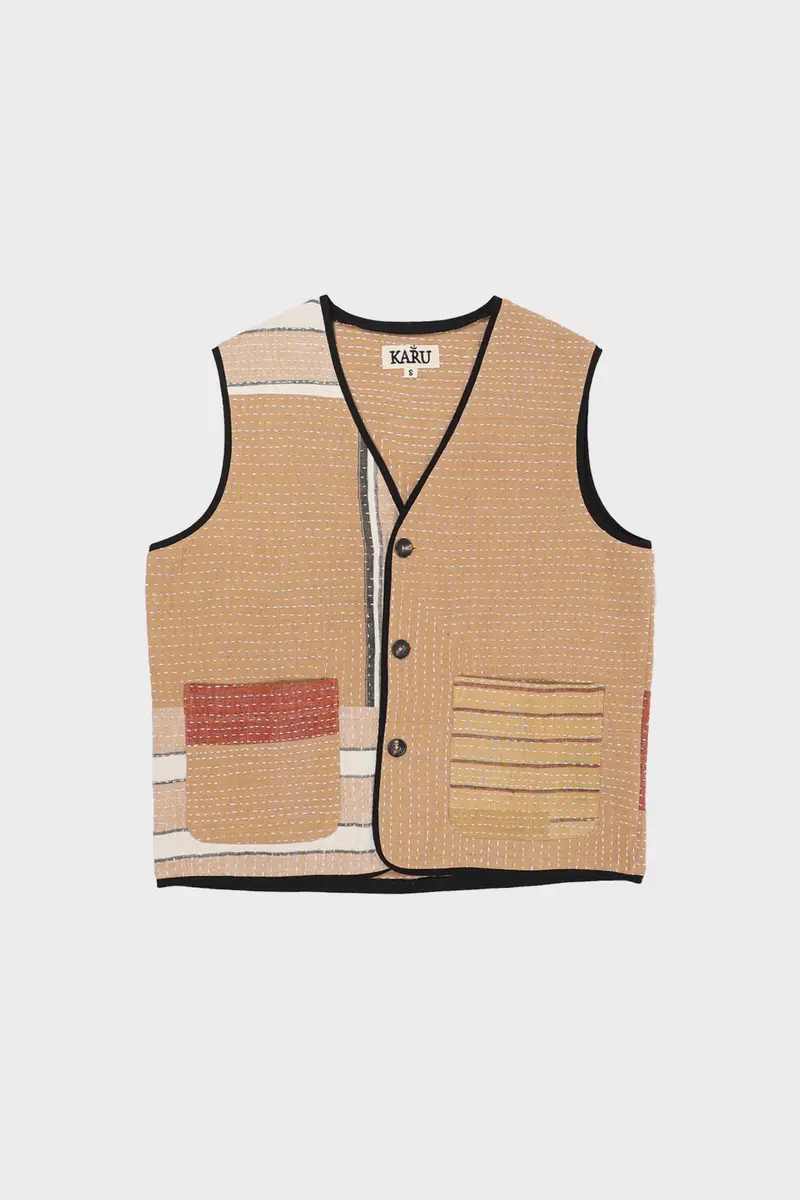 Beige Patchwork Work Vest 1