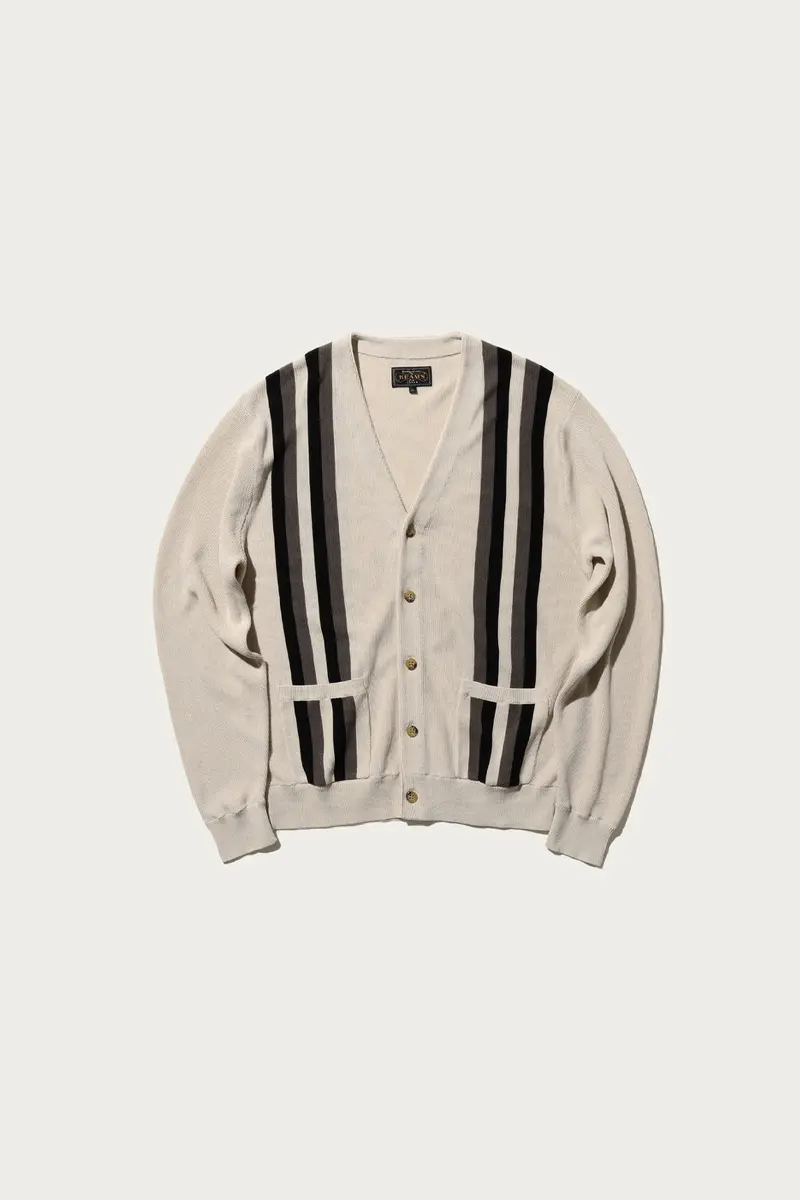 Beige Striped Cardigan Sweater 1