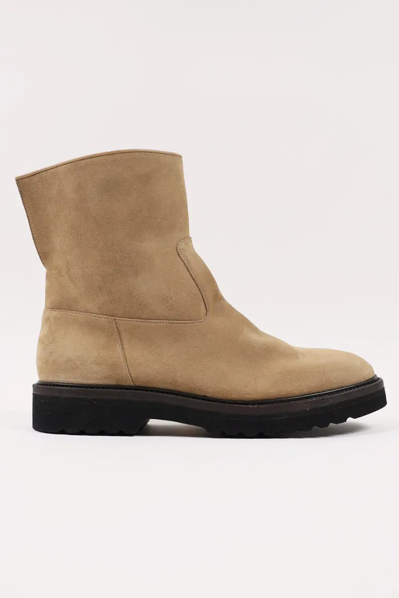 Beige Suede Leather Ankle Boots 1