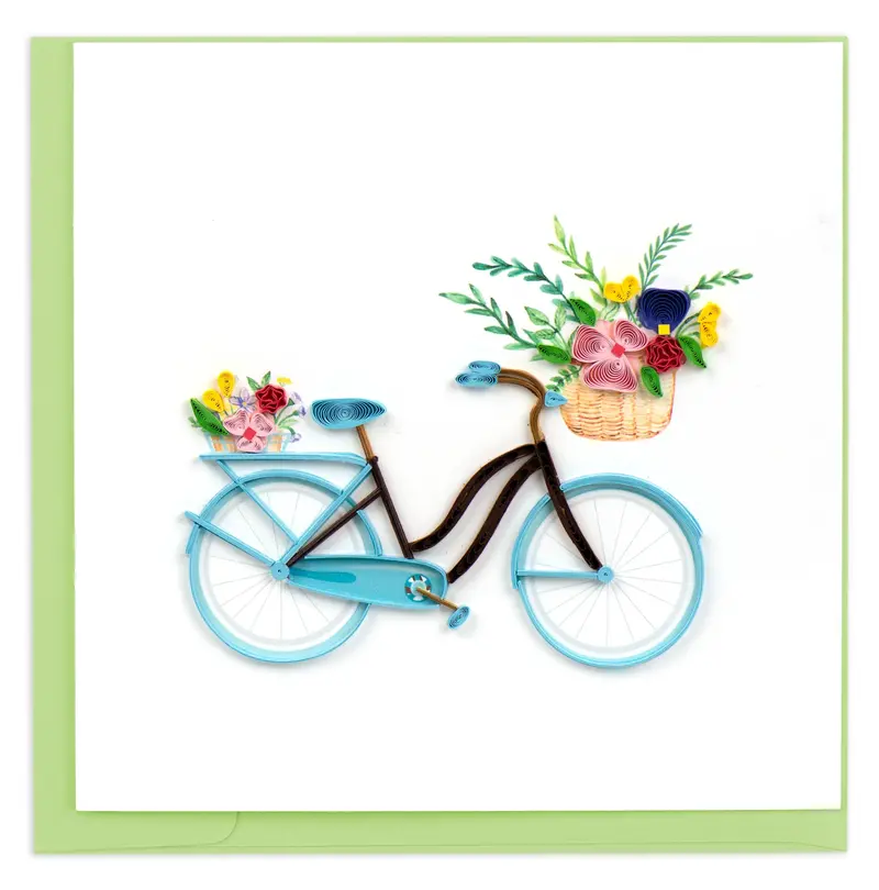 Bicycle & Floral Basket Quilled Card – Unique Handcrafted Design 1