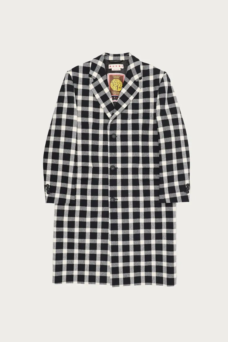 Black-And-White Checked Wool Overcoat 1