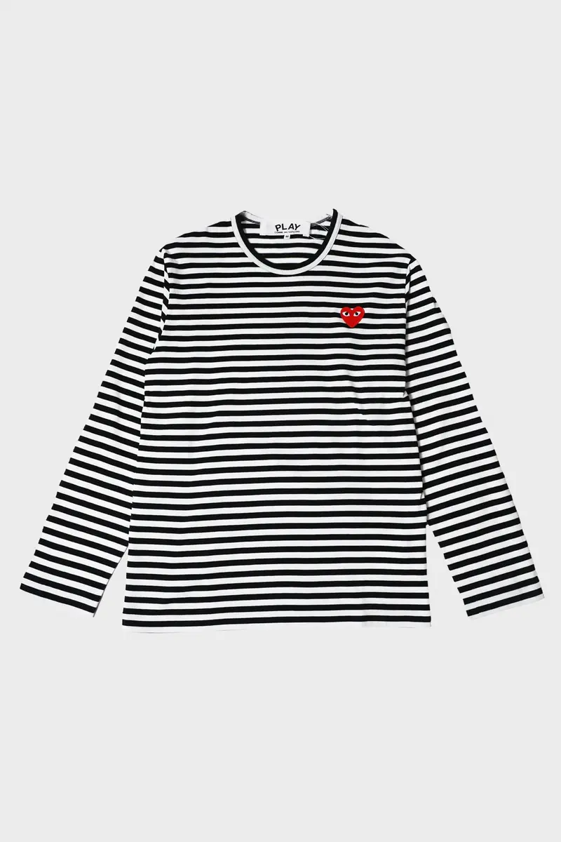Black-And-White Red Heart Striped T-Shirt 1