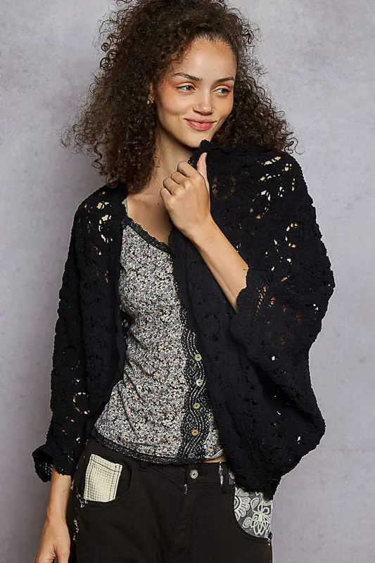 Black Chenille Knit Cardigan 1