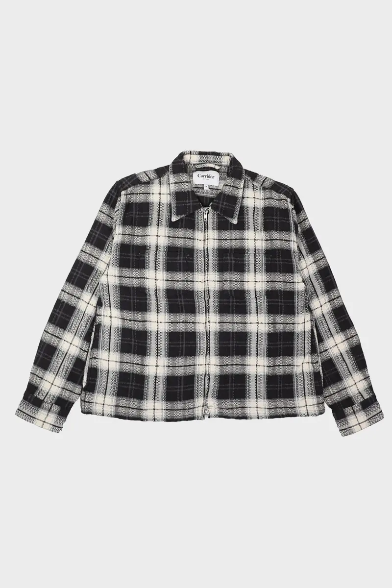 Black Dobby Plaid Zip-Up Shirt 1