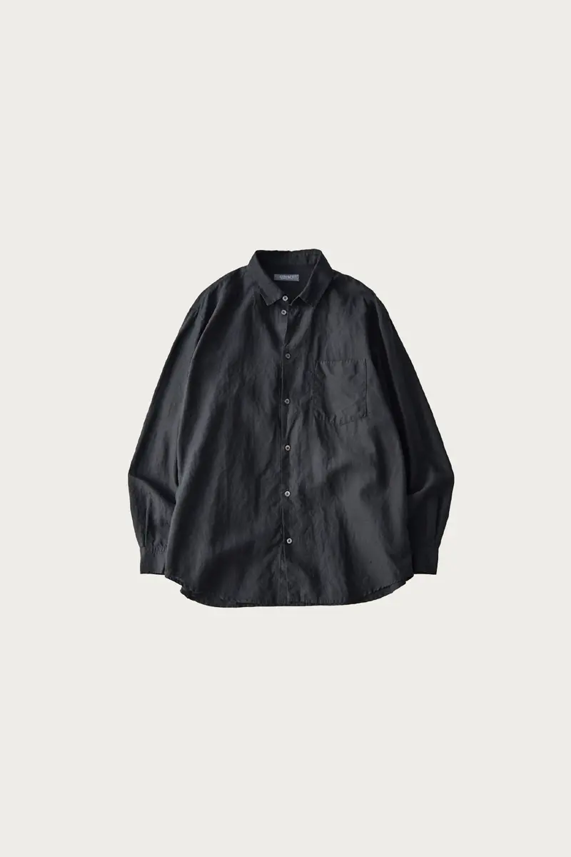 Black High-Count Linen Regular-Collar Shirt 1
