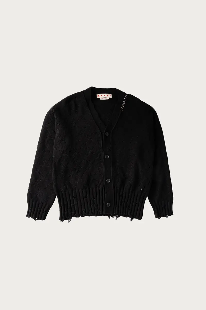 Black Jacquard Dishevelled Cotton 5G Cardigan 1