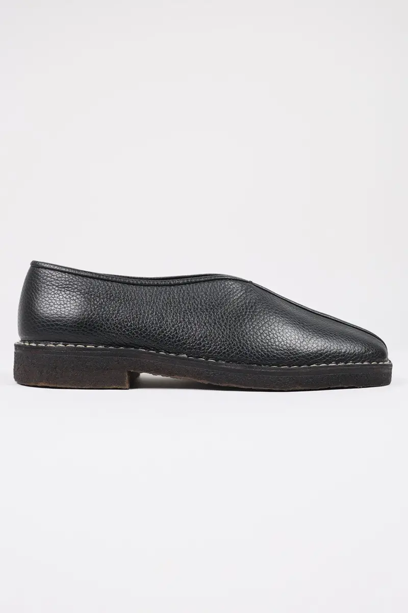 Black Piped Crepe Slipper Shoes 1