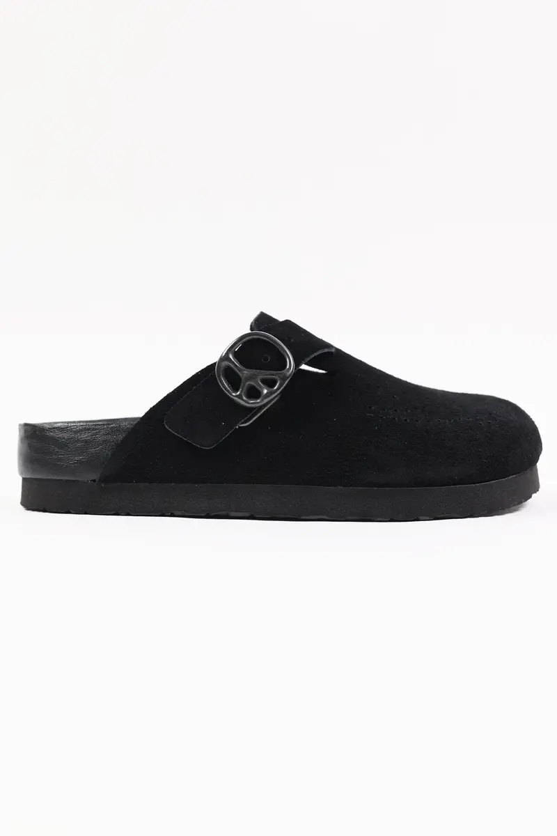 Black Suede Clog-Style Sandal 1