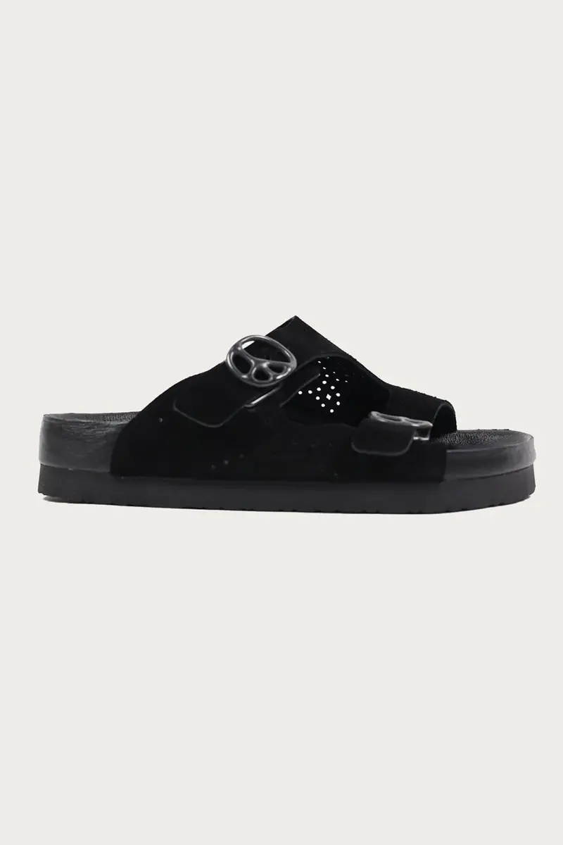 Black Suede Double-Strap Sandal 1