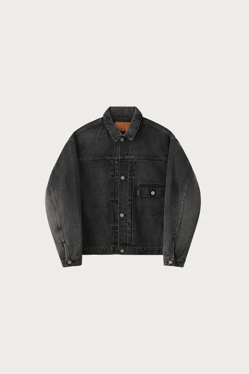 Black Vintage-Style Faded Jean Jacket 1