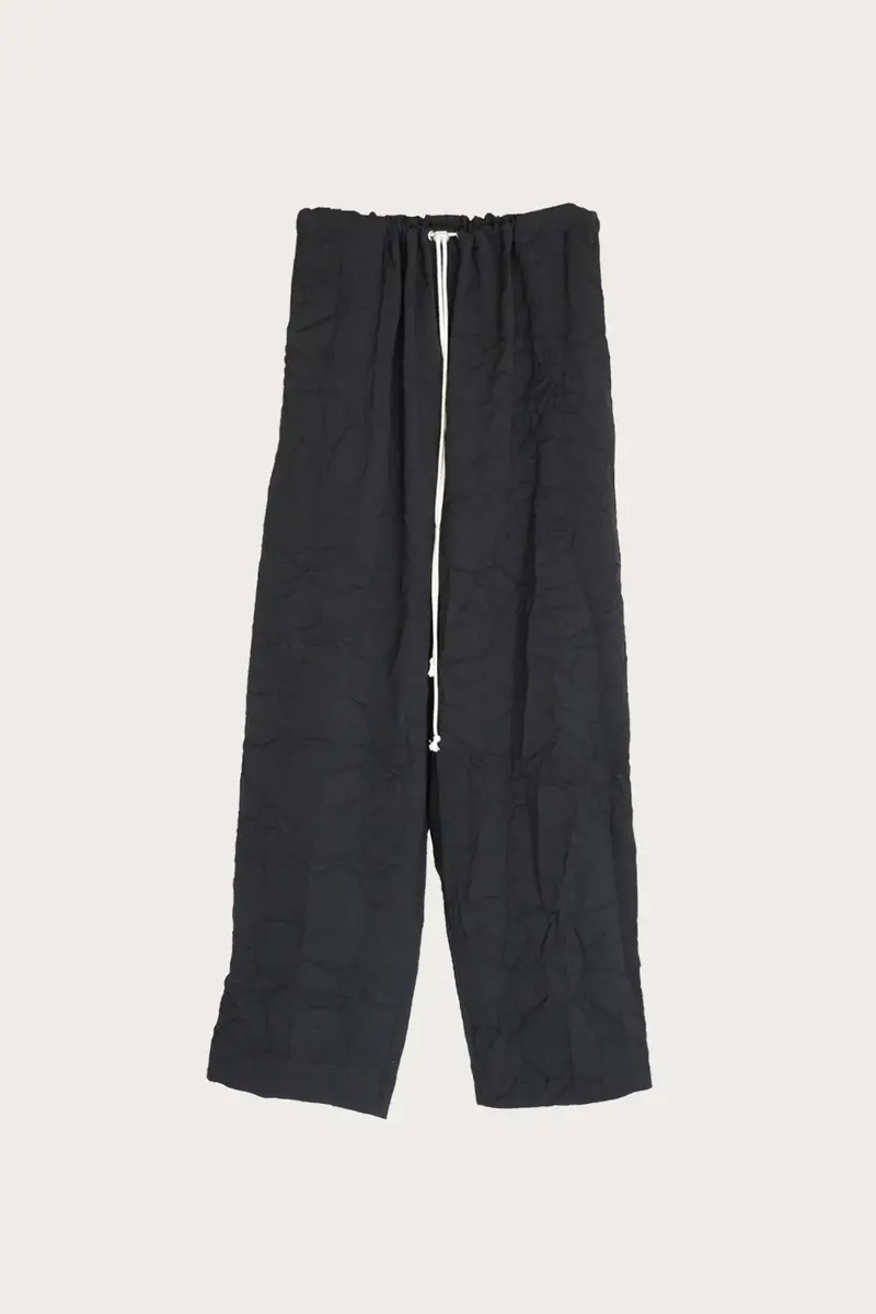 Black Wrinkled Wool-Polyester Blend Trousers 1