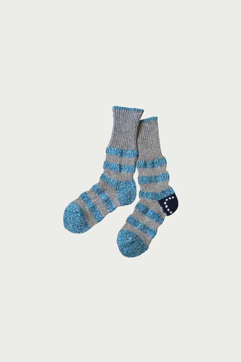 Blue 56-Yarn Flag-Stripe Crew Socks 1