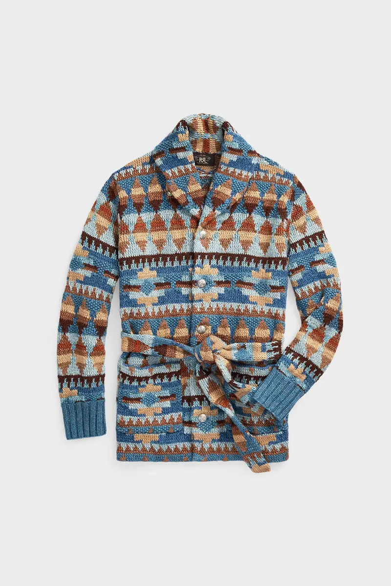 Blue-And-Multi Cotton-Linen-Silk Blend Cardigan 1