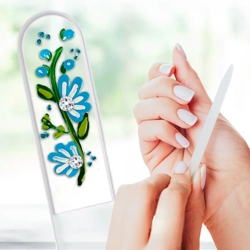 Blue Floral Twilight Vine Nail File With Hand-Painted Gem Accents 1