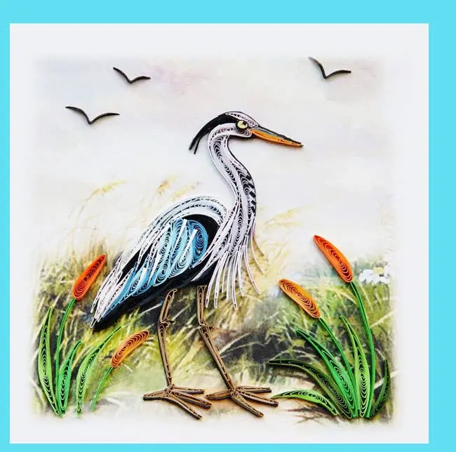 Blue Heron Among Cattails Quilling Card 1