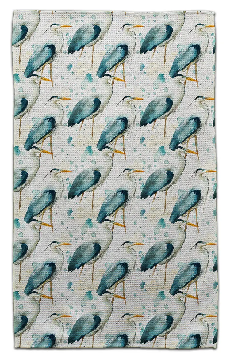 Blue Heron Eco-Dishtowel – Organic Cotton Kitchen Towel With Bird Motif 1
