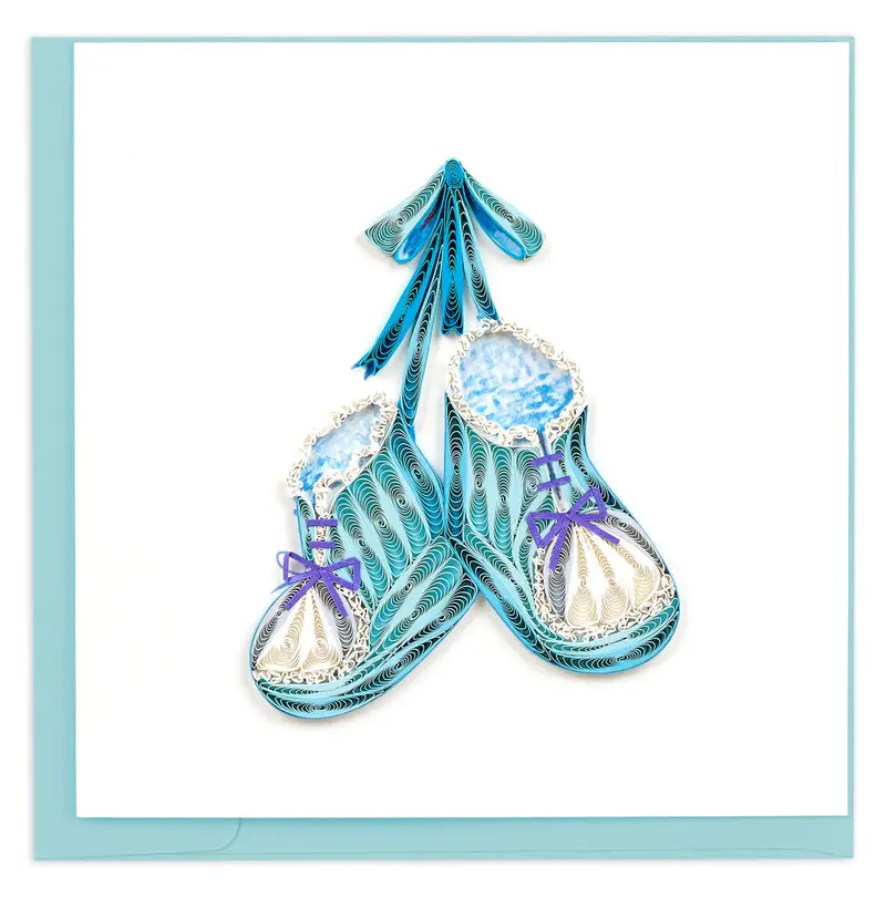 Blue Knitted Baby Booties Quilling Card 1